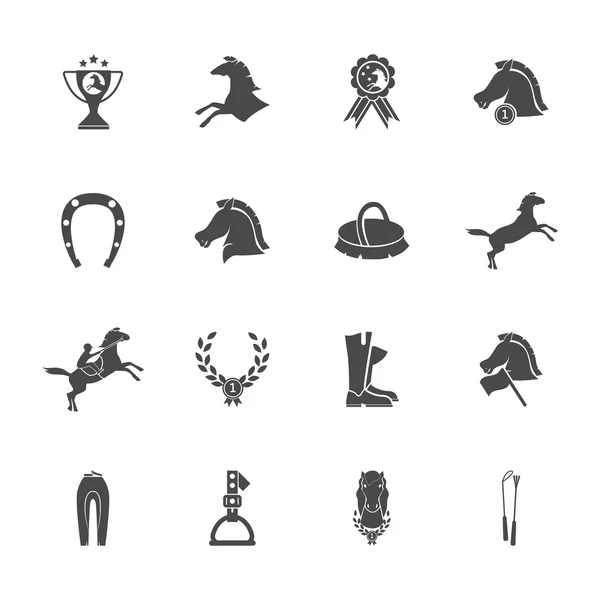 Ensemble de seize icônes de sport hippique — Image vectorielle