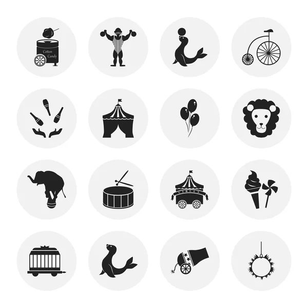 Ensemble de seize icônes de cirque — Image vectorielle