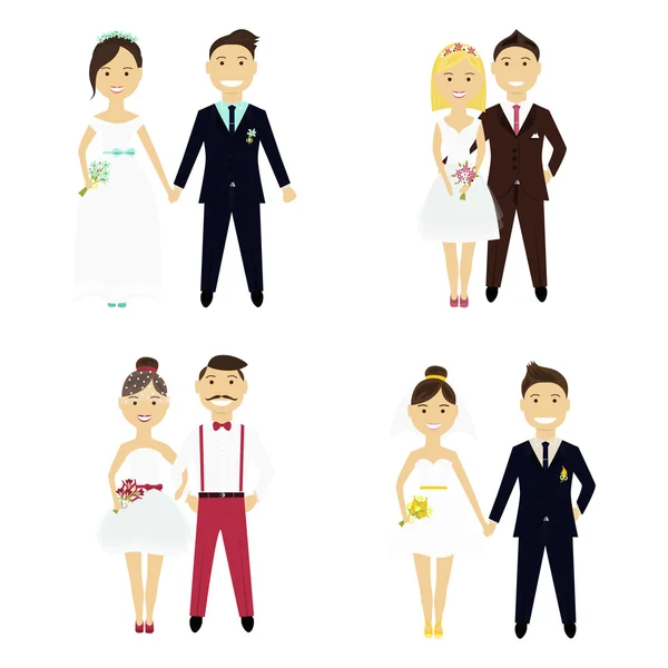 Zestaw czterech kolor nowoczesny ślub pary — Wektor stockowy