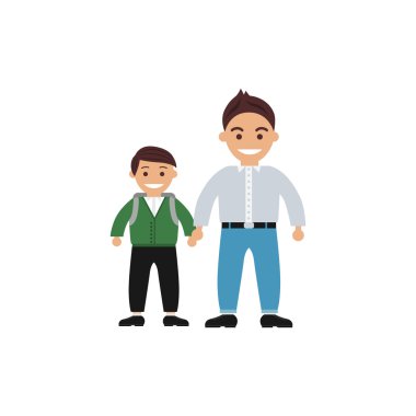 Oğlum okula götürmek bir baba renkli çizimi