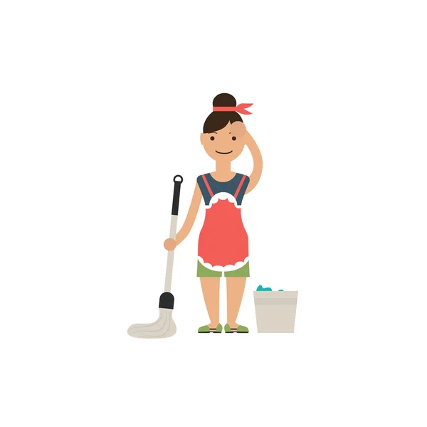 Illustration femme au foyer nettoie la maison — Image vectorielle