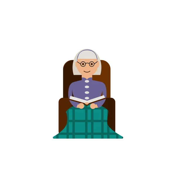 Illustratie grootmoeder leesboek — Stockvector