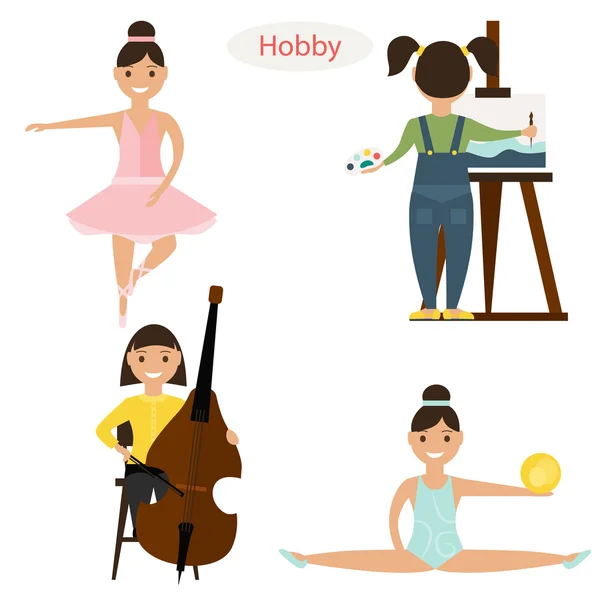 Conjunto de chicas hobbies — Vector de stock