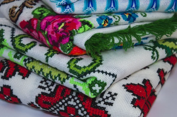 Traditional Ukrainian embroidered towels, close-up