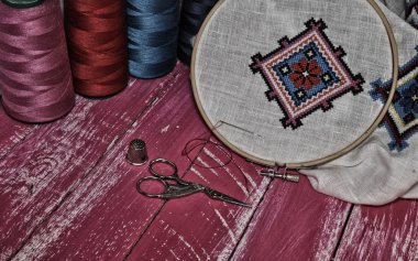 Stilize vintage fotoğraf dikiş öğeleri