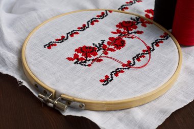 Geleneksel el yapımı Kanaviçe işi detay