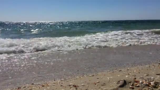 La vista desde las costas arenosas del Mar Negro, el viento y las olas — Vídeos de Stock