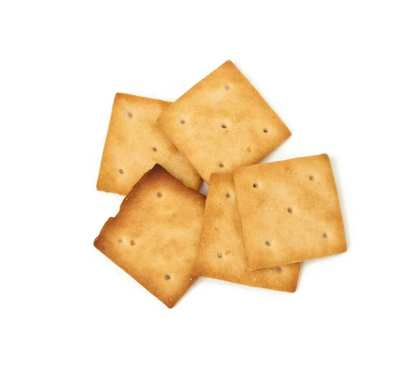 Gebakken Vierkante Knapperige Cracker Koekjes Geïsoleerd Witte Achtergrond Bovenaanzicht — Stockfoto