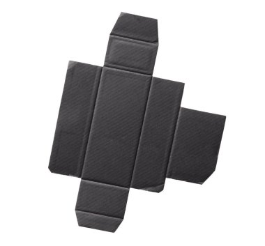 Parfümlü bir kutunun altındaki koruyucu kağıt, siyah kıvrımlı kartondan bir şablon.