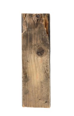 Eski gri tahta parçası beyaz arkaplanda izole edilmiş, kapat