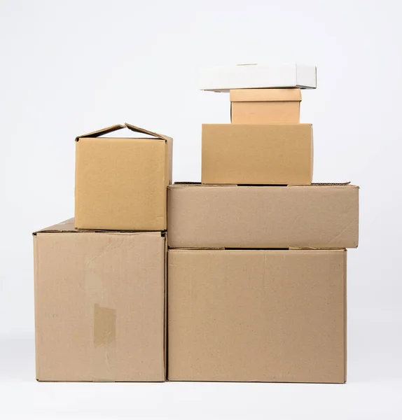 Big Stack Closed Cardboard Brown Paper Boxes White Background Moving Stock Picture