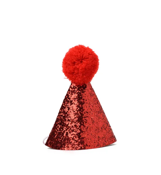 红色节庆光彩夺目的圆锥形帽子 白色背景孤立的石榴形 — 图库照片