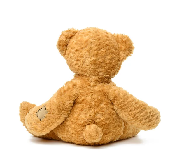 Brauner Teddybär Auf Weißem Isoliertem Hintergrund Spielzeug Mit Flecken — Stockfoto
