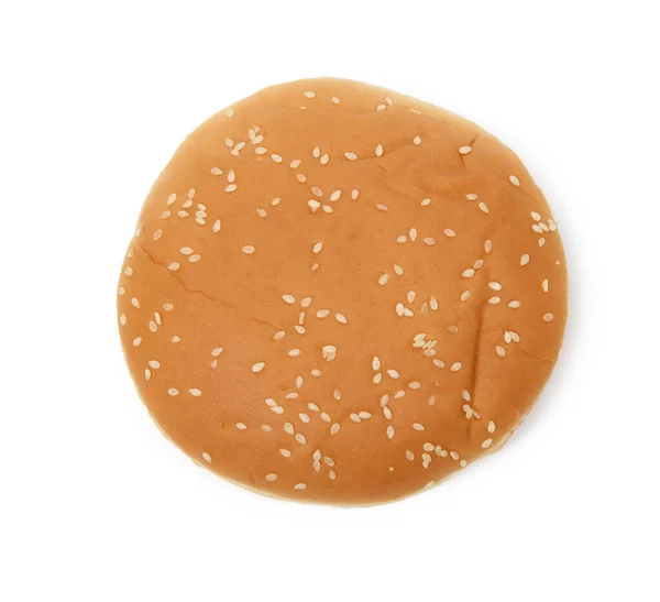 Pieczone Okrągłe Bułki Burger Izolowane Białej Płycie Widok Góry — Zdjęcie stockowe