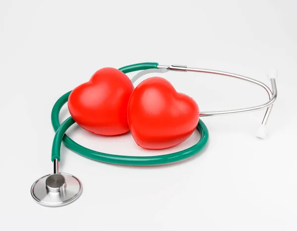 Медичний Стетоскоп Червоне Гумове Серце Білому Тлі Крупним Планом — стокове фото
