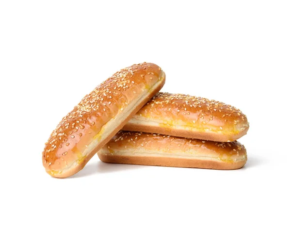 Gebackene Ovale Hot Dog Brötchen Backwaren Mit Sesam Bestreut Und — Stockfoto