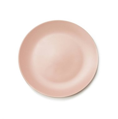 Beyaz arkaplanda izole edilmiş ana yemekler için boş yuvarlak plaka, üst görünüm