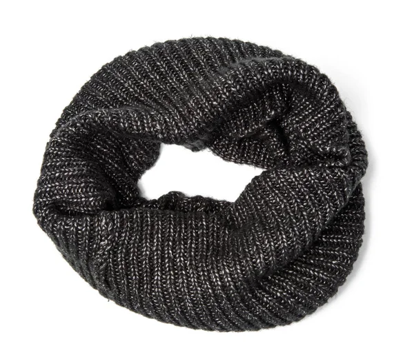 Black Knitted Scarf Isolated White Background Top View — Stock Photo, Image