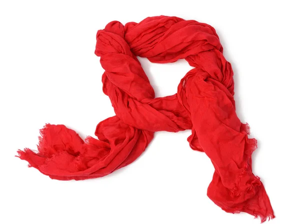 Kırmızı Pamuk Kırmızı Eşarp Beyaz Arkaplanda Izole Aksesuar Düğümlü Üst — Stok fotoğraf