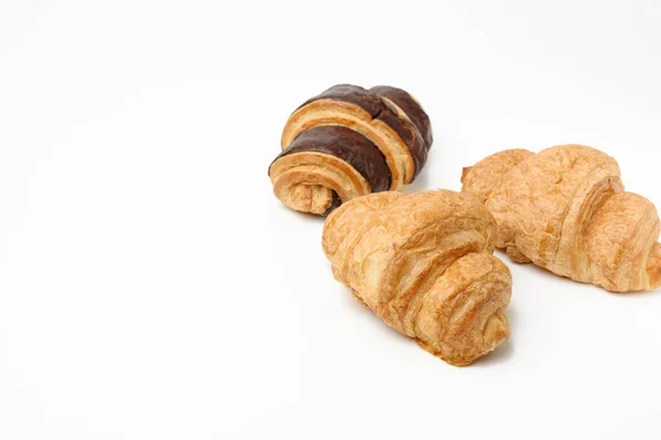Baked Chocolate Croissant Made White Wheat Flour White Background Copy — Stock Photo, Image