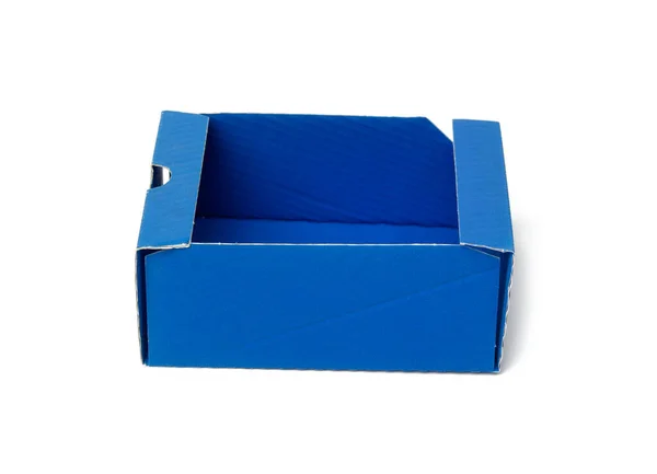 有香水的盒子下的保护纸 蓝色波纹纸板模板 白色背景 — 图库照片