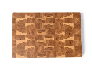 dikdörtgen boş kahverengi kesme tahtası beyaz arkaplanda izole edilmiş, üst görünüm