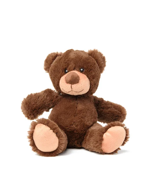 Brown Teddy Bear Sits White Background Toy — Stock Photo, Image