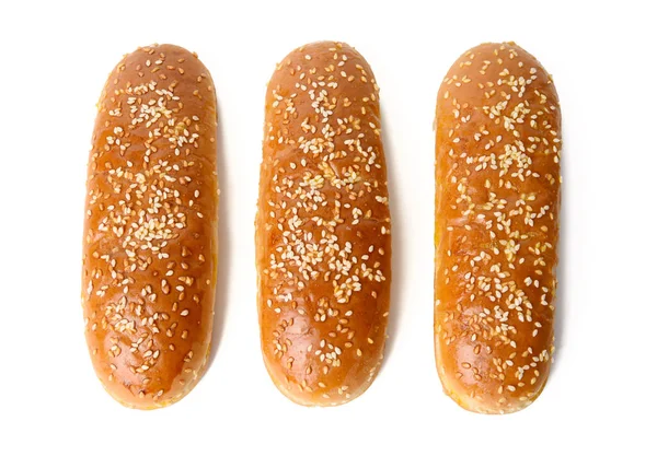 Gebackene Ovale Hot Dog Brötchen Backwaren Mit Sesam Bestreut Und — Stockfoto