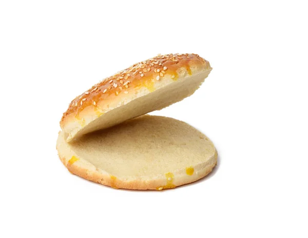 Baked Sesame Seed Bun Burger Bun Cut Half Close — Stock Photo, Image