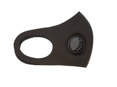 Siyah tekstil koruyucu maske. Plastik yüz kapakçığı beyaz arka planda izole edilmiş. Kapat.