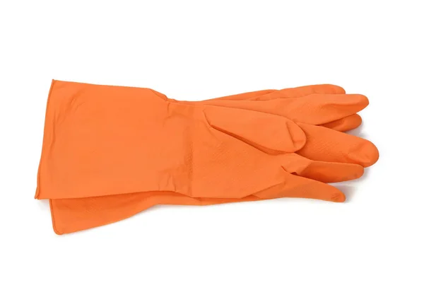 Narancssárga Védőkesztyű Fehér Alapon Történő Tisztításhoz Felülnézet — Stock Fotó