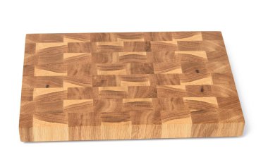 dikdörtgen boş kahverengi kesme tahtası beyaz arkaplanda izole edilmiş, üst görünüm