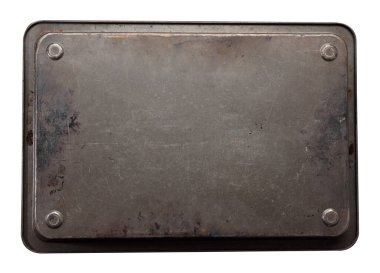 Paslı dikdörtgen kabartma levhası beyaz arkaplanda izole edilmiş, kapat