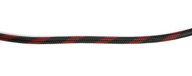 Beyaz arkaplanda tekstil siyah bir kılıf, hdmi adaptörü, kapat