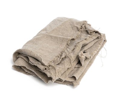 Katlanmış gri keten çay havlusu beyaz arka planda izole edilmiş, kapatın.