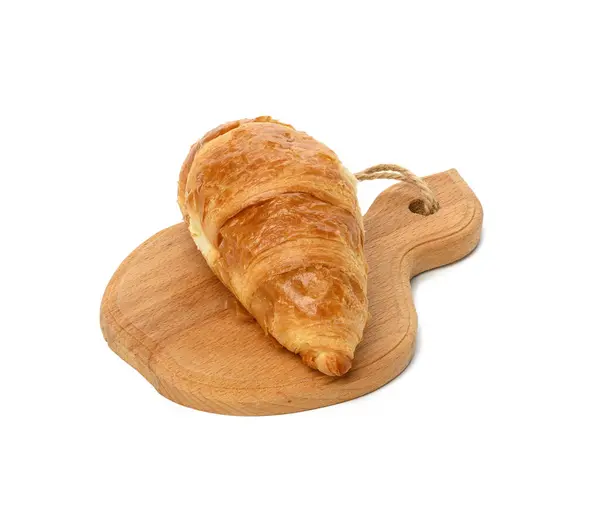 Baked Croissant Made White Wheat Flour Wooden Brown Kitchen Board — Stock Photo, Image