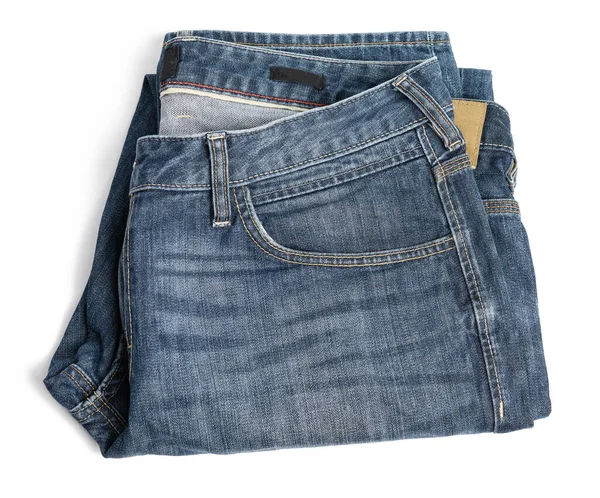 Gevouwen Blauwe Heren Jeans Een Witte Achtergrond Bovenaanzicht — Stockfoto