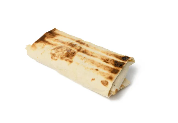 Zabalené Jídlo Pita Chléb Shawarma Izolované Bílém Pozadí Zblízka — Stock fotografie