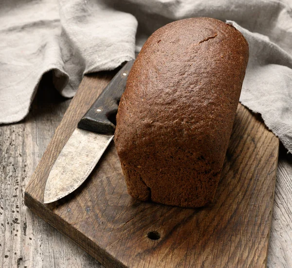 Baked Rectangular Rye Flour Bread Brown Board Healthy Food — Stock Photo, Image