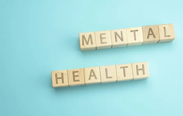 Wooden Cubes Inscription Mental Health Blue Background Concept State Well — Stock Photo, Image