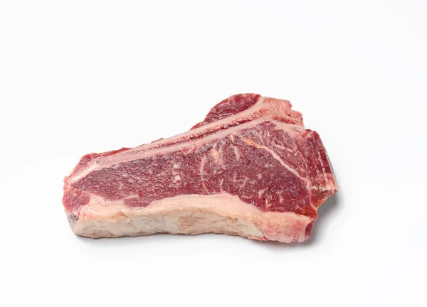 Färsk Bit Nötkött Kött Striploin Steakon Vit Bakgrund Ovanifrån Marmorerad — Stockfoto