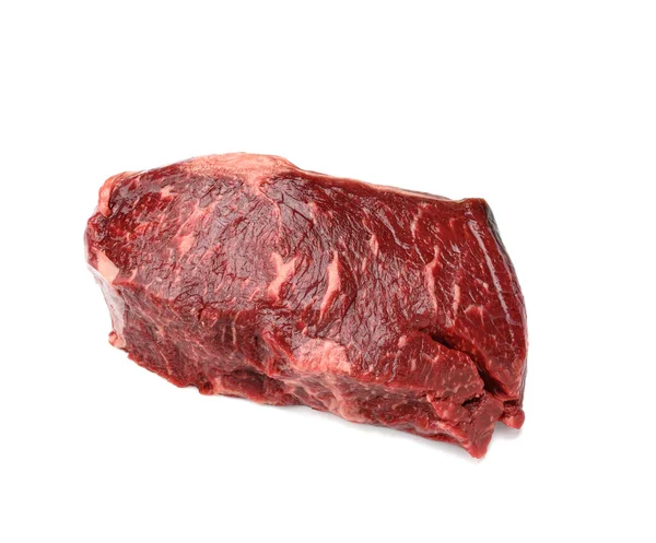 Pedaço Cru Bife Vaca Fundo Branco Churrasco Lombo Clássico Vista — Fotografia de Stock