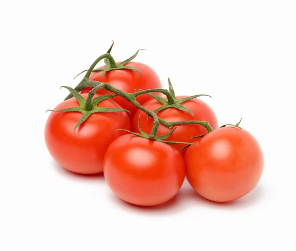 Tomates Mûres Rouges Sur Une Branche Verte Sur Fond Blanc — Photo