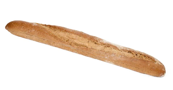 Baguete Pão Assado Oblongo Isolado Fundo Branco Pão Farinha Centeio — Fotografia de Stock