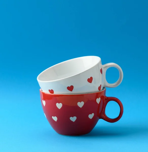 Empty Ceramic Cup Blue Background Close — Zdjęcie stockowe