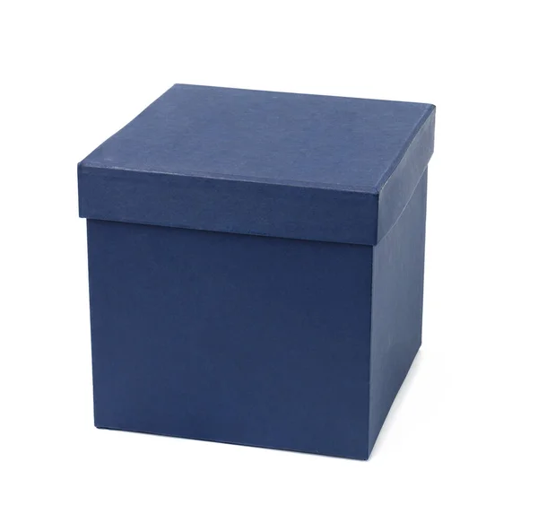 stock image square blue cardboard box with removable lid isolated on white background, gift 