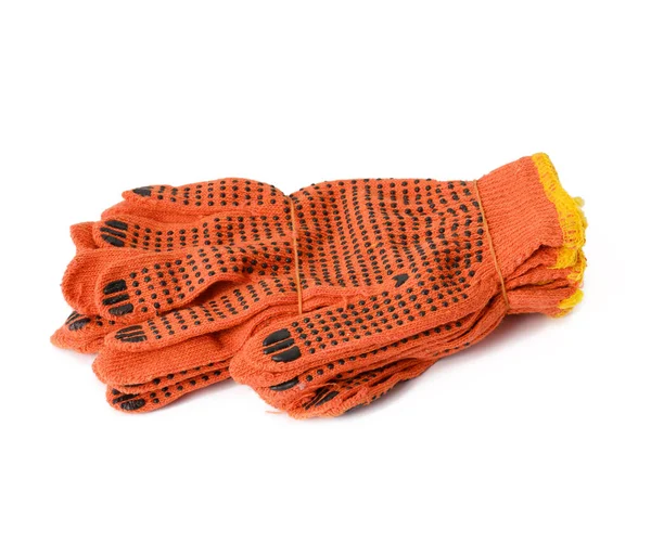 Textil Orange Arbetshandskar Vit Bakgrund Skyddskläder För Kroppsarbetare Närbild — Stockfoto