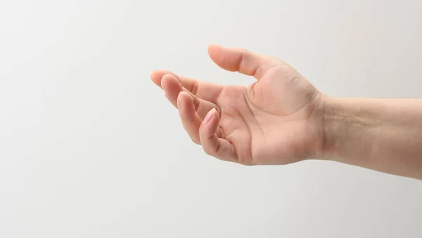 Wijfje Hand Uitgebreid Naar Voren Met Open Lege Palm Witte — Stockfoto