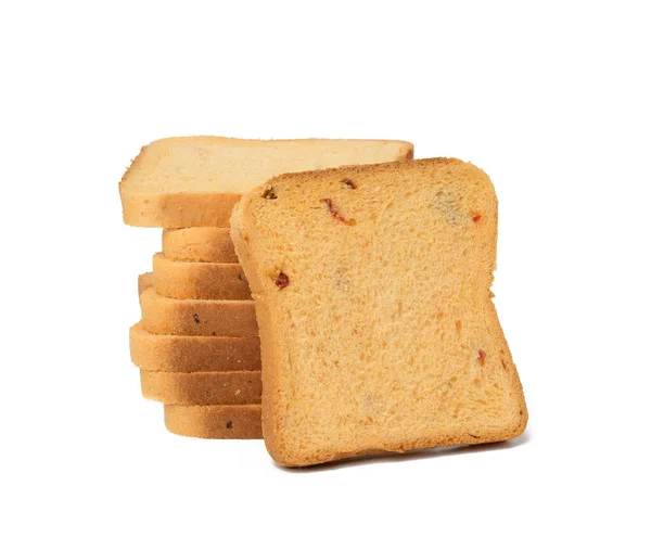 Нарезанный Хлеб Пшеничной Муки Помидорами Квадратные Куски Сэндвича Изолированы Белом — стоковое фото