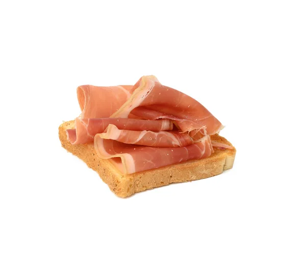 Sandwich Slice White Bread Prosciutto Isolated White Background — Stok Foto